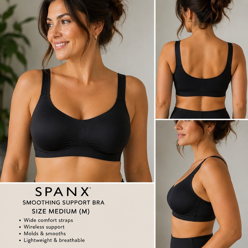 Spanx Sports Bra Black Wireless Stretch Activewear Size M